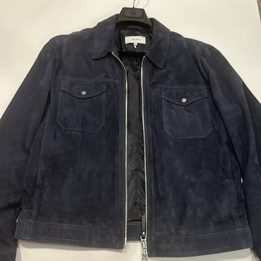 Reiss Blue Suede Jacket - Size XL
